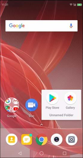 Chapter 2: The Basics Folders Save the space on your Home screen, group similar apps into a folder. Add a Folder 1. Drag one app to another to group them to a folder. 2. Tap on the folder to open it.