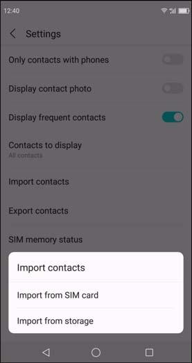 Chapter 3: Contacts 3.2 Copying Contacts You can copy contacts to and from the SIM card, the device, memory card, or USB storage. 1. From the Home screen, tap Phone and select Contacts tab. 2.
