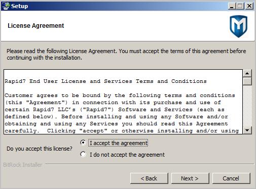4. Accept the license agreement and click Next. 5.