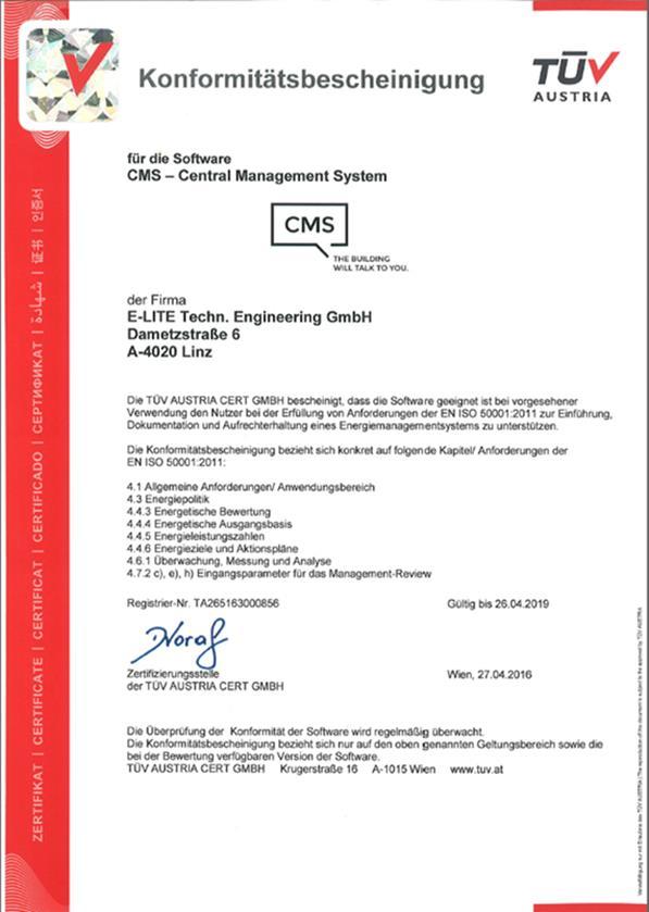 I TÜV certificate Technical framework reaches the fast overview through documenting and collection of data and information of the entire plant.