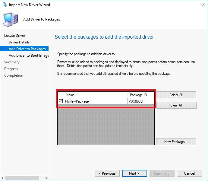 Figure 5. Select the packages 13 On the Add Driver to Boot Images page retain the default options and click Next. 14 On the Summary page, verify the details, and click Next.