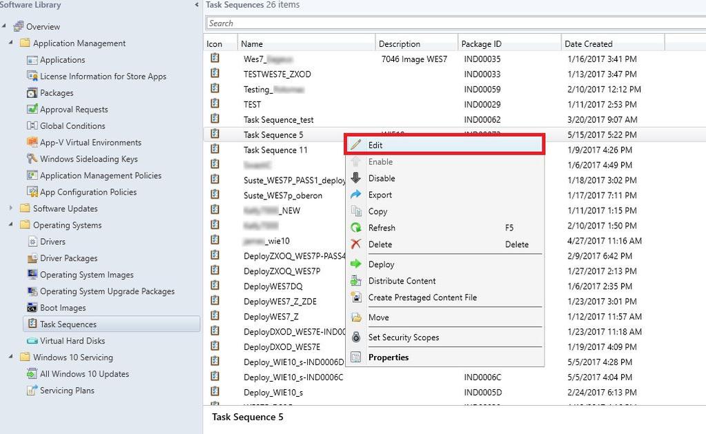 Figure 36. Task sequence 14 In the Task Sequence Editor window, click Capture Files and Settings. 15 In the Options tab, select the Disable this Step check box and click Apply.