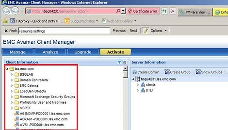 Figure 32. EMC Avamar Client Manager with Active Directory information 5.