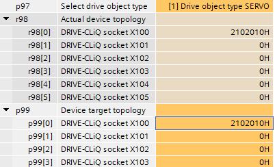 This parameter should have the value 1. 4. Enter the desired drive type for parameter p97 Select drive object type. 1 = Servo 2 = Vector 5.