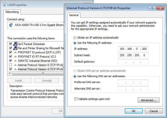 2 PG/PC settings To establish a connection between the components of the application example and your development system (PG/PC), you need to assign a fixed IP address to the network card of the