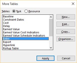 To see different data within the current view, change to a different table.