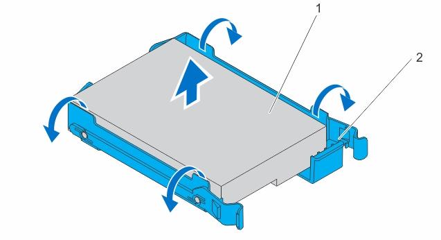 Figure 17. Removing and Installing the Hard Drive From a Hard-Drive Carrier 1. hard drive 2. hard-drive carrier Installing A Hard Drive Into A Hard-Drive Carrier 1.