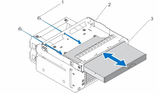 9. Tighten the screws on the back of the optical-drive/hard-drive slot to secure the optical drive.