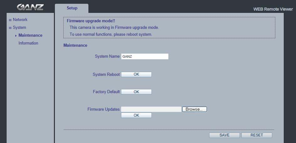 3) When Firmware upgrade menu is displayed, browse to the desired firmware file on your computer. Click OK. NOTE: Do not disconnect power to the unit during the upgrade.