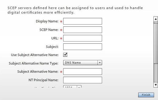 Define a SCEP Server From the dashboard, select Organization Management > ios Corporate Resources > SCEP Servers.