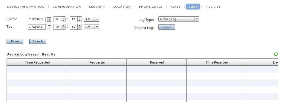 Device Logs The device logging option can be used to request a log from any device running the NotifyMDM application.