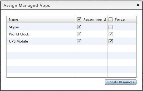 An administrator can check any box that is not grayed out to make a new app assignment for the user.