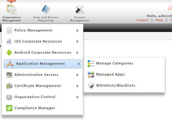 Application Management Application Management is located in the Organization Management view of the dashboard.