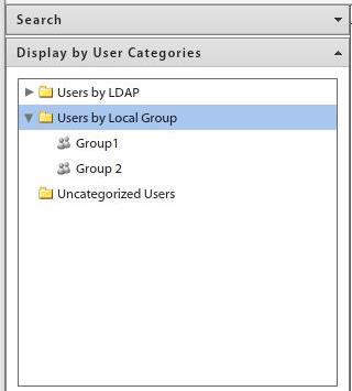 The string entered in the search field returns users that contain the string anywhere in the user name. Display by User Categories.