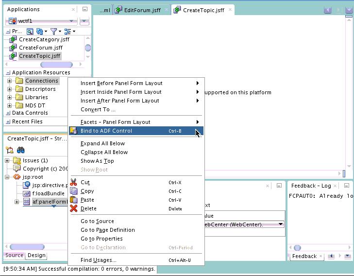Figure 9 shows an example for customizing createtopic.jsff in Discussion Forum service.