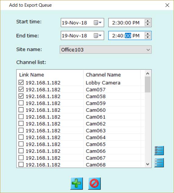 Please specify the start time and end time for the required video export. Please select the Site name. This is the Site name associated with the Security Management System server software.