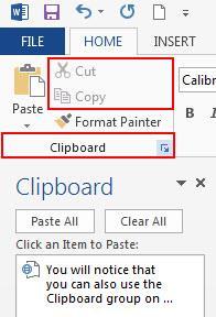 Rearranging Block of Text To rearrange text within a document, you can utilize the Clipboard Group on the Home Tab of the Ribbon. Insert picture of clipboard group labeled.
