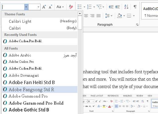 Remember that you can preview how the new font will look by highlighting the text, and hovering over the new font typeface.