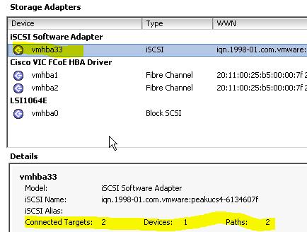 After the rescan completed, select the vmhba33 (iscsi Software Adapter).
