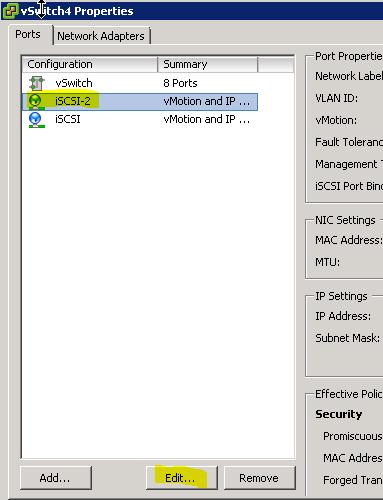 After both VMkernel ports have been created, select the first VMkernel port