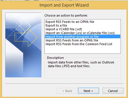 (This starts the Import and Export Wizard) Choose Import from another program