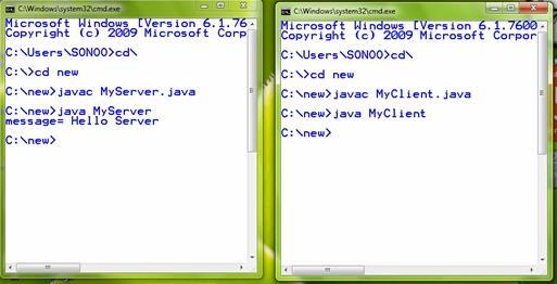 Execution process: To execute this program open two command prompts and execute each program at each command prompt as displayed in