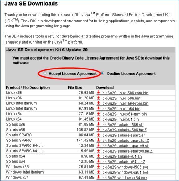 Or if you prefer JDK 6.0 (1.6): The Download button will open another page which will list the various JDK installation files.