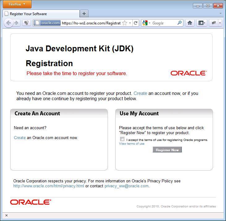 for Java. Registration for the JDK software is optional and is not necessary for the completion of this course.