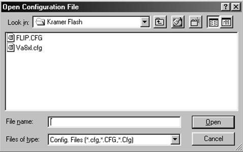 The Open Configuration File window appears: Figure 15: Open Configuration File Select Window 4. Choose the file: Va8xl.
