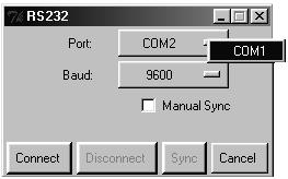 SCR). The RS232 window appears. Change the COM port: Figure 17: RS-232 Window 6. Click Connect.
