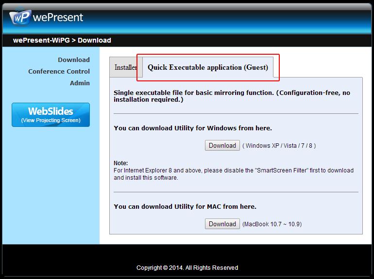 Download-and-Show 2000 Launch the Quick Executable directly from the WiPG-2000 webpage