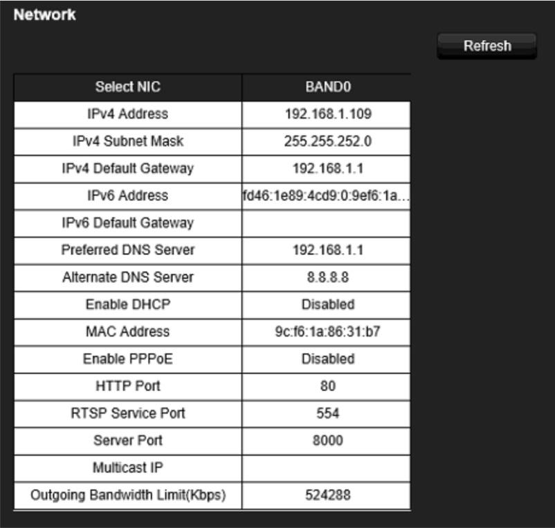 MAC address, enable PPPoE, HTTP port, RTSP service port, multicast IP, and outgoing bandwidth limit (Kbps). 8. To view HDD information, click HDD.