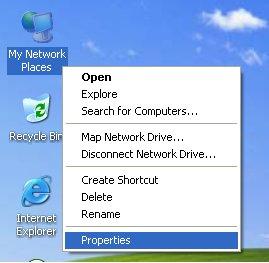 Configure the network settings Step1: On the desktop, right-click on My Network Places, select Properties.
