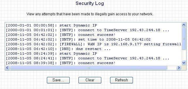 3.4 Security Log View any attempts that have been made to gain access to your network. Parameters Security Log Description This page shows the current security log of the Broadband router.