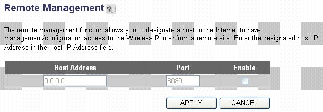 2.1.3 Remote Management The remote management function allows you to designate a host in the Internet the ability to configure the Broadband router from a remote site.