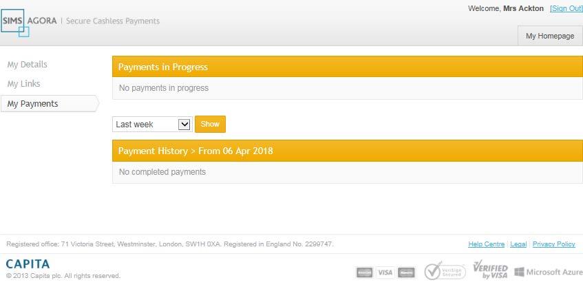 Viewing My Payments Viewing payments from the My Account tab will show all payments made via your account.