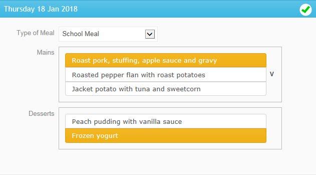 4. To substitute one school meal for another, locate the affected day and click in