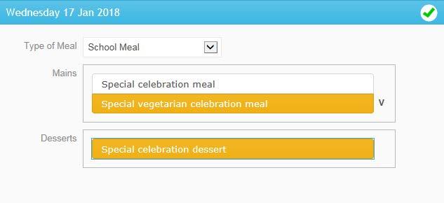 6. The menu options for the day are then active and can be selected, as required. 7.