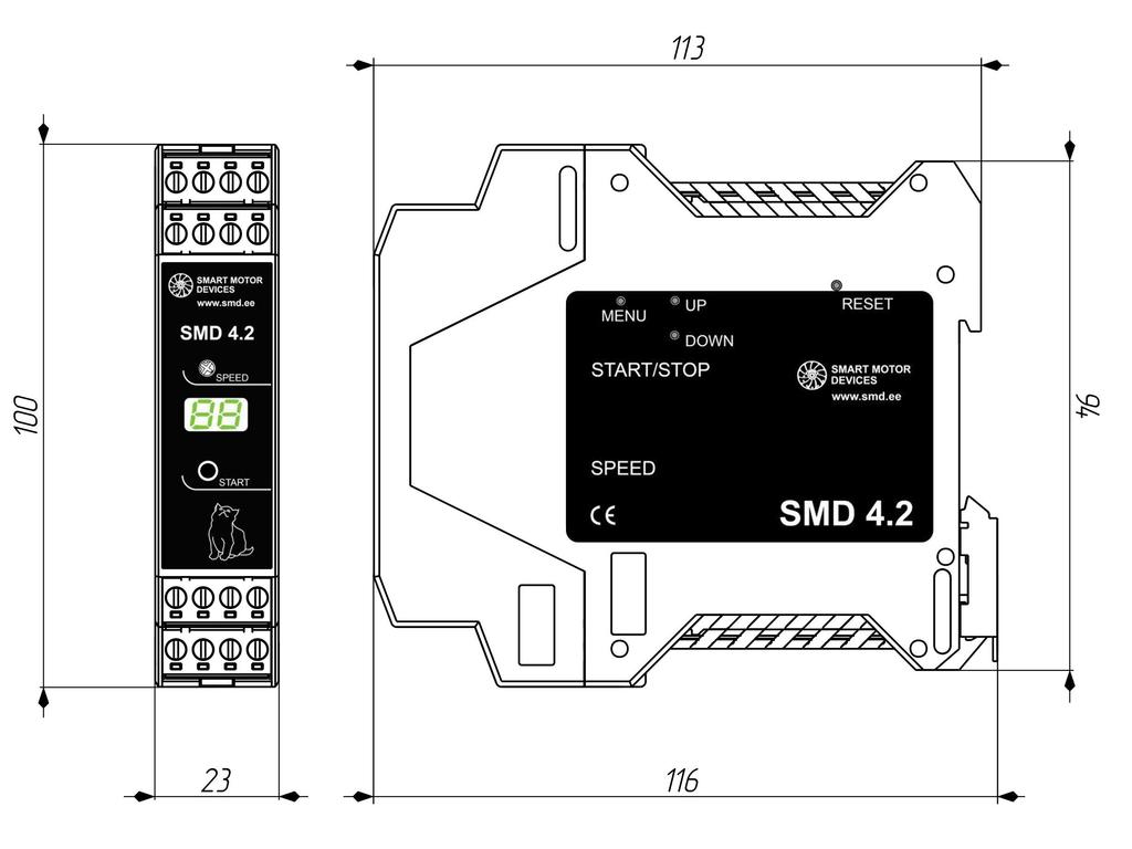 Fig. 1. Terminals of the stepmotor driver SMD-4.2DIN Fig. 2. The frame of the stepmotor driver SMD-4.2DIN 5. Connection Please follow this manual carefully for connection and assembly.