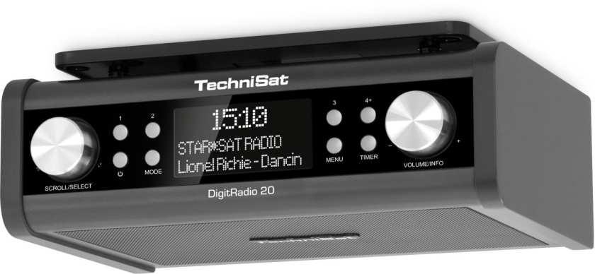 DAB+/DR+ digital radio PLL/FM radio Time-, date and channel info via large LCD display AUX IN