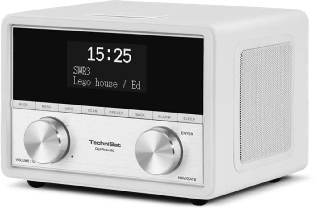 DigitRadio 80 Comfort DAB+/FM clock radio with stereo speakers in high glossy white DAB+/DR+ digital radio streamer DAB frequention: 174 240 MHz