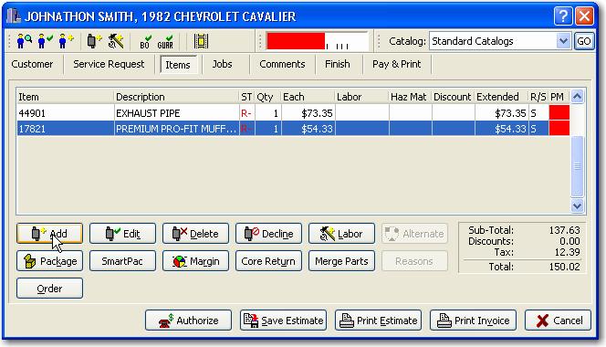 Once you are in the Add Parts screen, it will prompt you for the part number. After typing in the full stock number, hit the Tab key.