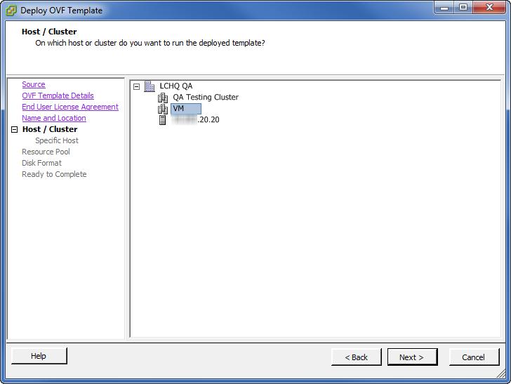 Installing a Virtual Appliance If the Host/Cluster page opens, select the host or