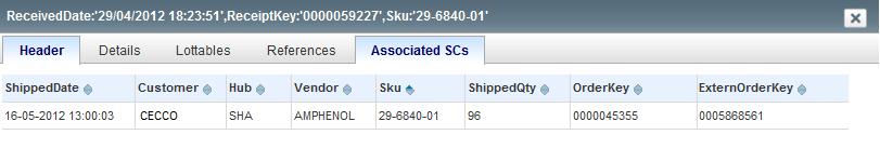 The last tab Associated SCs display the list of shipments which were done from this receiptline (LOT) Download to excel also provides an additional option to download the