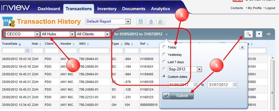 Select the Customer, Hub and Client from the drop-down list (for more details refer to section 3.2) For Transaction History screen, the user can apply date range filter on Transaction Date.