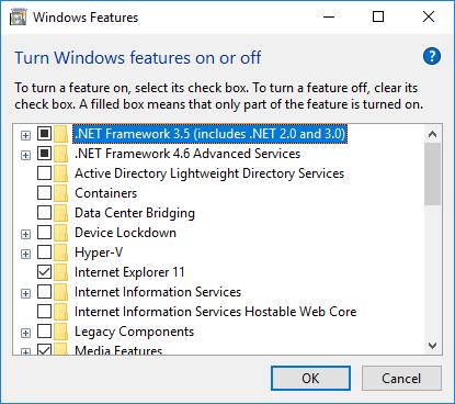 Select.NET Framework 3.5 and click OK to install. 5.