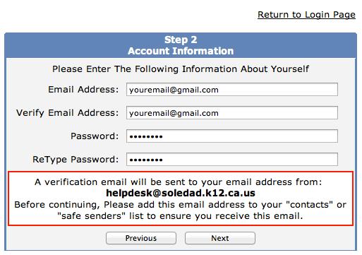 STEP 2 In Step 2, you will create your account using your personal email address.