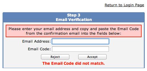 Enter your email that you used to register in step 2 and copy the Email Code that was provided