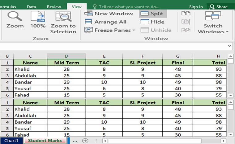 Module Four : Spreadsheets (MS Excel 206) TIP Select the cell to freeze all the rows above it and all the columns to the left of it. 2 Click on the Freeze Panes command.