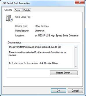 6 Install the driver for the USB serial port. Installation of the driver for the USB serial port automatically begins and a message appears stating that the device driver software is being installed.